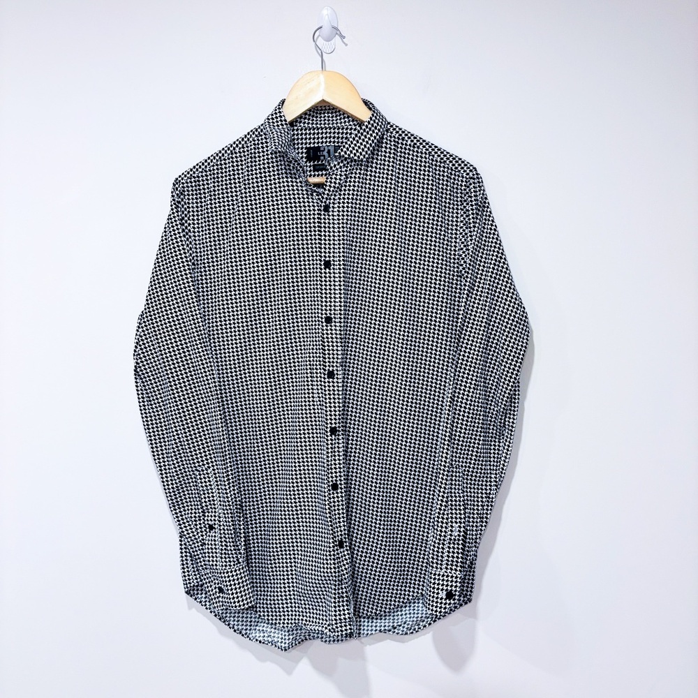 SIMONS Black White Chevron‎ Button Down Shirt | Size 15.5 / Medium *